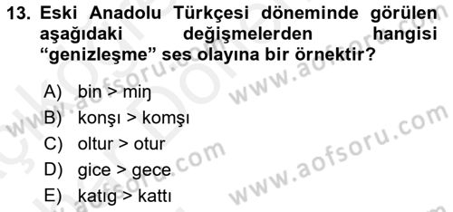 XIV-XV. Yüzyıllar Türk Dili Dersi 2015 - 2016 Yılı (Vize) Ara Sınav Soruları 13. Soru