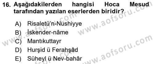 XIV-XV. Yüzyıllar Türk Dili Dersi 2015 - 2016 Yılı (Vize) Ara Sınav Soruları 16. Soru