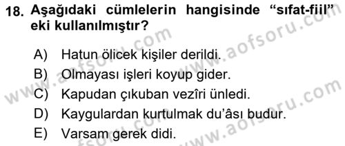 XIV-XV. Yüzyıllar Türk Dili Dersi 2015 - 2016 Yılı (Vize) Ara Sınav Soruları 18. Soru