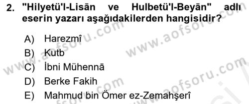 XIV-XV. Yüzyıllar Türk Dili Dersi 2015 - 2016 Yılı (Vize) Ara Sınav Soruları 2. Soru