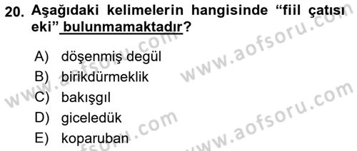 XIV-XV. Yüzyıllar Türk Dili Dersi 2015 - 2016 Yılı (Vize) Ara Sınav Soruları 20. Soru