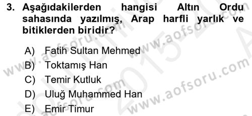 XIV-XV. Yüzyıllar Türk Dili Dersi 2015 - 2016 Yılı (Vize) Ara Sınav Soruları 3. Soru