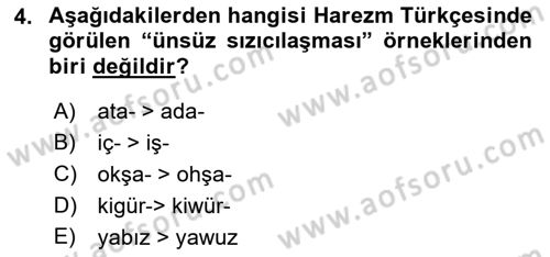 XIV-XV. Yüzyıllar Türk Dili Dersi 2015 - 2016 Yılı (Vize) Ara Sınav Soruları 4. Soru
