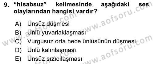 XIV-XV. Yüzyıllar Türk Dili Dersi 2015 - 2016 Yılı (Vize) Ara Sınav Soruları 9. Soru