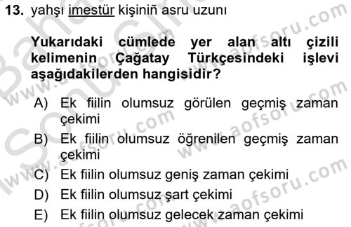 XIV-XV. Yüzyıllar Türk Dili Dersi 2015 - 2016 Yılı (Final) Dönem Sonu Sınav Soruları 13. Soru