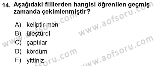 XIV-XV. Yüzyıllar Türk Dili Dersi 2015 - 2016 Yılı (Final) Dönem Sonu Sınavı 14. Soru