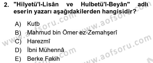XIV-XV. Yüzyıllar Türk Dili Dersi 2015 - 2016 Yılı (Final) Dönem Sonu Sınav Soruları 2. Soru
