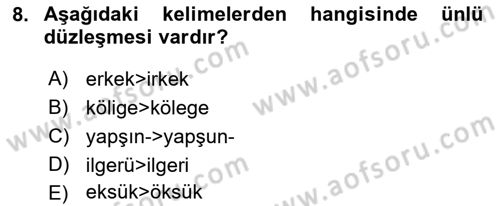 XIV-XV. Yüzyıllar Türk Dili Dersi 2015 - 2016 Yılı (Final) Dönem Sonu Sınav Soruları 8. Soru