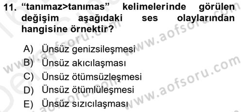 XIV-XV. Yüzyıllar Türk Dili Dersi 2015 - 2016 Yılı Tek Ders Sınavı 11. Soru