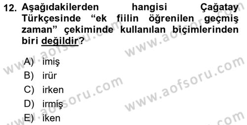 XIV-XV. Yüzyıllar Türk Dili Dersi 2015 - 2016 Yılı Tek Ders Sınav Soruları 12. Soru