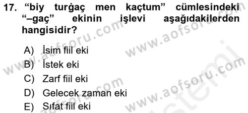 XIV-XV. Yüzyıllar Türk Dili Dersi 2015 - 2016 Yılı Tek Ders Sınav Soruları 17. Soru
