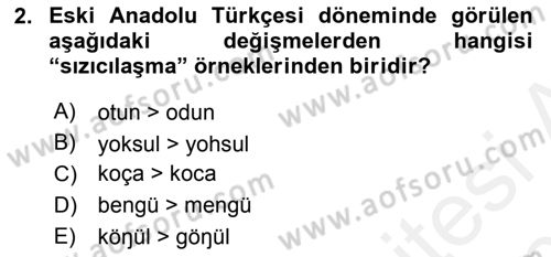 XIV-XV. Yüzyıllar Türk Dili Dersi 2015 - 2016 Yılı Tek Ders Sınav Soruları 2. Soru