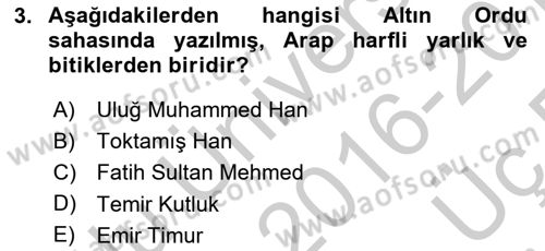 XIV-XV. Yüzyıllar Türk Dili Dersi 2016 - 2017 Yılı 3 Ders Sınav Soruları 3. Soru