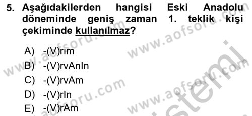 XIV-XV. Yüzyıllar Türk Dili Dersi 2016 - 2017 Yılı 3 Ders Sınav Soruları 5. Soru