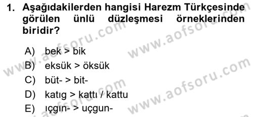 XIV-XV. Yüzyıllar Türk Dili Dersi 2016 - 2017 Yılı (Vize) Ara Sınav Soruları 1. Soru