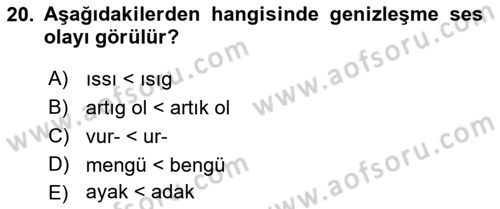 XIV-XV. Yüzyıllar Türk Dili Dersi 2016 - 2017 Yılı (Vize) Ara Sınav Soruları 20. Soru