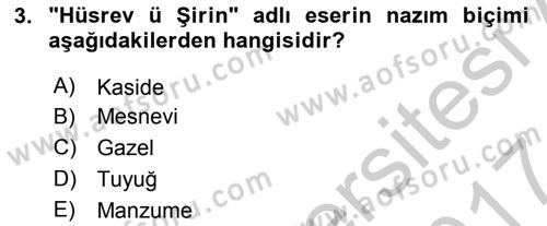 XIV-XV. Yüzyıllar Türk Dili Dersi 2016 - 2017 Yılı (Vize) Ara Sınavı 3. Soru