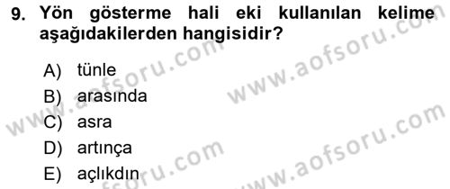 XIV-XV. Yüzyıllar Türk Dili Dersi 2016 - 2017 Yılı (Vize) Ara Sınavı 9. Soru