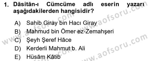 XIV-XV. Yüzyıllar Türk Dili Dersi 2016 - 2017 Yılı (Final) Dönem Sonu Sınavı 1. Soru