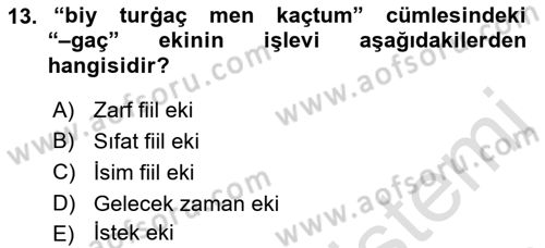 XIV-XV. Yüzyıllar Türk Dili Dersi 2016 - 2017 Yılı (Final) Dönem Sonu Sınav Soruları 13. Soru
