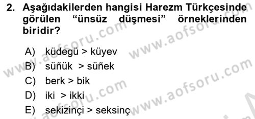 XIV-XV. Yüzyıllar Türk Dili Dersi 2016 - 2017 Yılı (Final) Dönem Sonu Sınavı 2. Soru