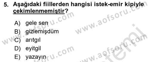 XIV-XV. Yüzyıllar Türk Dili Dersi 2016 - 2017 Yılı (Final) Dönem Sonu Sınav Soruları 5. Soru