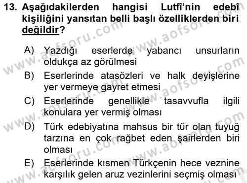 XIV-XV. Yüzyıllar Türk Dili Dersi 2017 - 2018 Yılı 3 Ders Sınav Soruları 13. Soru