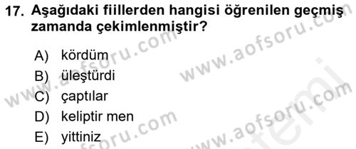 XIV-XV. Yüzyıllar Türk Dili Dersi 2017 - 2018 Yılı 3 Ders Sınavı 17. Soru