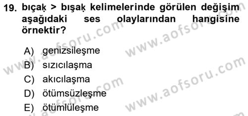 XIV-XV. Yüzyıllar Türk Dili Dersi 2017 - 2018 Yılı 3 Ders Sınav Soruları 19. Soru