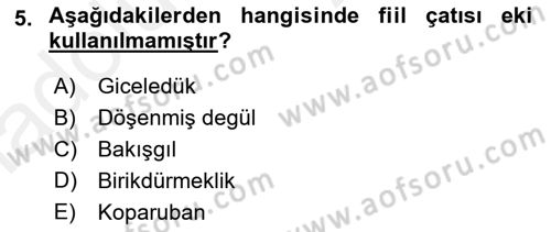 XIV-XV. Yüzyıllar Türk Dili Dersi 2017 - 2018 Yılı 3 Ders Sınavı 5. Soru