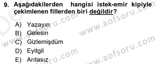 XIV-XV. Yüzyıllar Türk Dili Dersi 2017 - 2018 Yılı 3 Ders Sınav Soruları 9. Soru