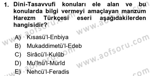 XIV-XV. Yüzyıllar Türk Dili Dersi 2017 - 2018 Yılı (Vize) Ara Sınav Soruları 1. Soru