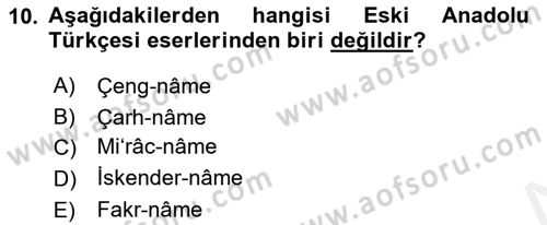 XIV-XV. Yüzyıllar Türk Dili Dersi 2017 - 2018 Yılı (Vize) Ara Sınav Soruları 10. Soru