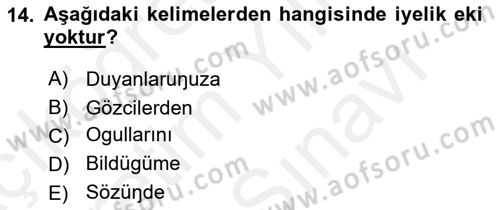 XIV-XV. Yüzyıllar Türk Dili Dersi 2017 - 2018 Yılı (Vize) Ara Sınavı 14. Soru