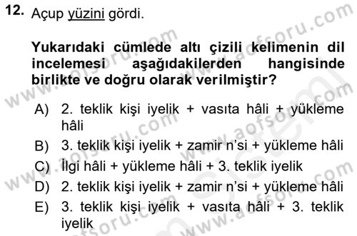 XIV-XV. Yüzyıllar Türk Dili Dersi 2017 - 2018 Yılı (Final) Dönem Sonu Sınav Soruları 12. Soru