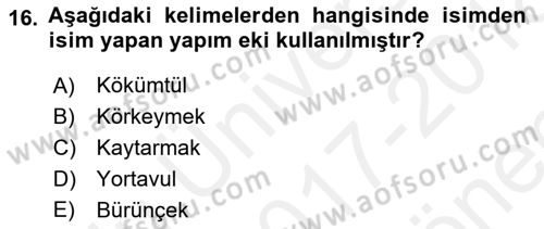 XIV-XV. Yüzyıllar Türk Dili Dersi 2017 - 2018 Yılı (Final) Dönem Sonu Sınav Soruları 16. Soru