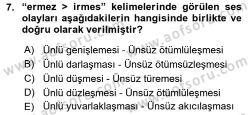 XIV-XV. Yüzyıllar Türk Dili Dersi 2017 - 2018 Yılı (Final) Dönem Sonu Sınav Soruları 7. Soru