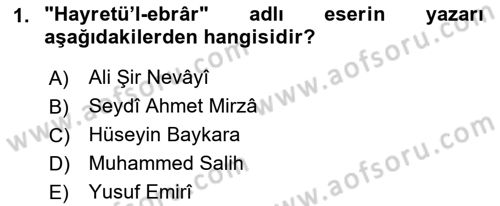 XIV-XV. Yüzyıllar Türk Dili Dersi 2018 - 2019 Yılı 3 Ders Sınav Soruları 1. Soru