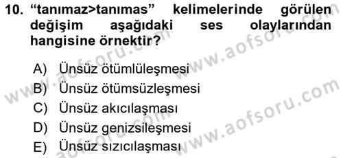 XIV-XV. Yüzyıllar Türk Dili Dersi 2018 - 2019 Yılı 3 Ders Sınav Soruları 10. Soru