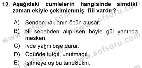 XIV-XV. Yüzyıllar Türk Dili Dersi 2018 - 2019 Yılı 3 Ders Sınav Soruları 12. Soru