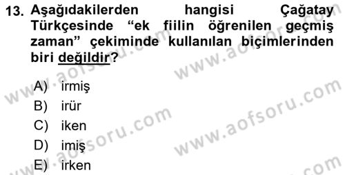 XIV-XV. Yüzyıllar Türk Dili Dersi 2018 - 2019 Yılı 3 Ders Sınav Soruları 13. Soru