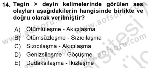XIV-XV. Yüzyıllar Türk Dili Dersi 2018 - 2019 Yılı 3 Ders Sınav Soruları 14. Soru