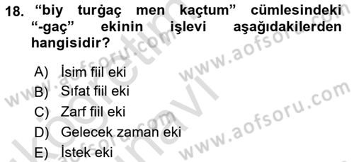 XIV-XV. Yüzyıllar Türk Dili Dersi 2018 - 2019 Yılı 3 Ders Sınav Soruları 18. Soru