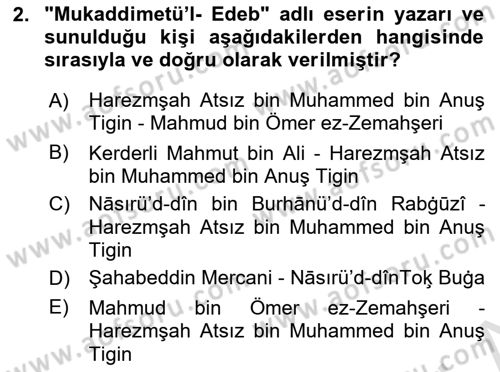 XIV-XV. Yüzyıllar Türk Dili Dersi 2018 - 2019 Yılı 3 Ders Sınav Soruları 2. Soru