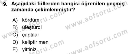 XIV-XV. Yüzyıllar Türk Dili Dersi 2018 - 2019 Yılı 3 Ders Sınavı 9. Soru