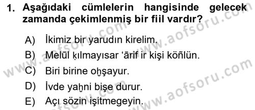 XIV-XV. Yüzyıllar Türk Dili Dersi 2018 - 2019 Yılı (Final) Dönem Sonu Sınav Soruları 1. Soru