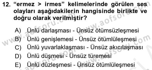 XIV-XV. Yüzyıllar Türk Dili Dersi 2018 - 2019 Yılı (Final) Dönem Sonu Sınav Soruları 12. Soru