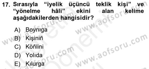 XIV-XV. Yüzyıllar Türk Dili Dersi 2018 - 2019 Yılı (Final) Dönem Sonu Sınav Soruları 17. Soru