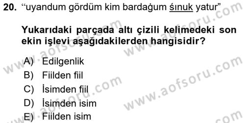 XIV-XV. Yüzyıllar Türk Dili Dersi 2018 - 2019 Yılı (Final) Dönem Sonu Sınav Soruları 20. Soru