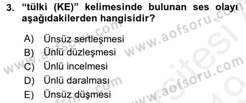 XIV-XV. Yüzyıllar Türk Dili Dersi 2018 - 2019 Yılı (Final) Dönem Sonu Sınavı 3. Soru